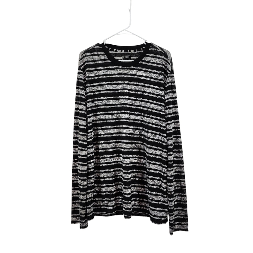 Guess Men's Long Sleeves Space Dye Striped Jersey Crew T-Shirt - XXL